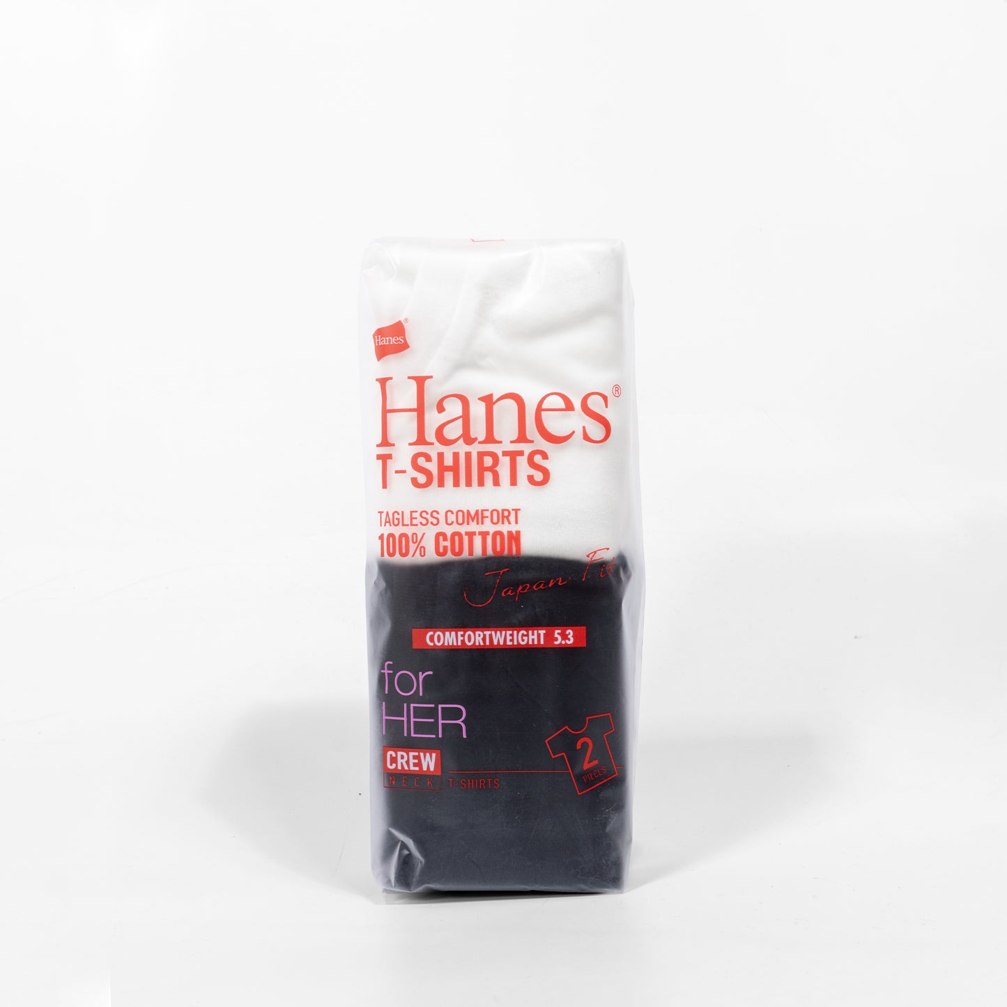 25SS Hanes ジャパンフィットクルーネックTシャツ 5.3oz ホワイト&ブラック2枚組