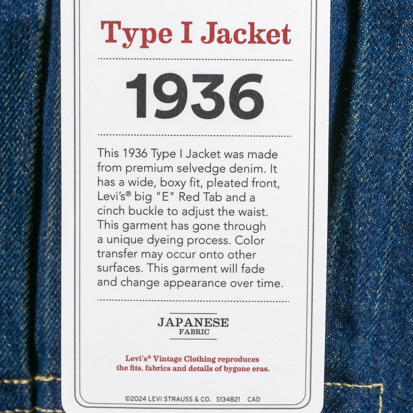25AW LEVI'S VINTAGE CLOTHING 1936 TYPE Ⅰ トラッカージャケット ORGANIC BENTON 705060029
