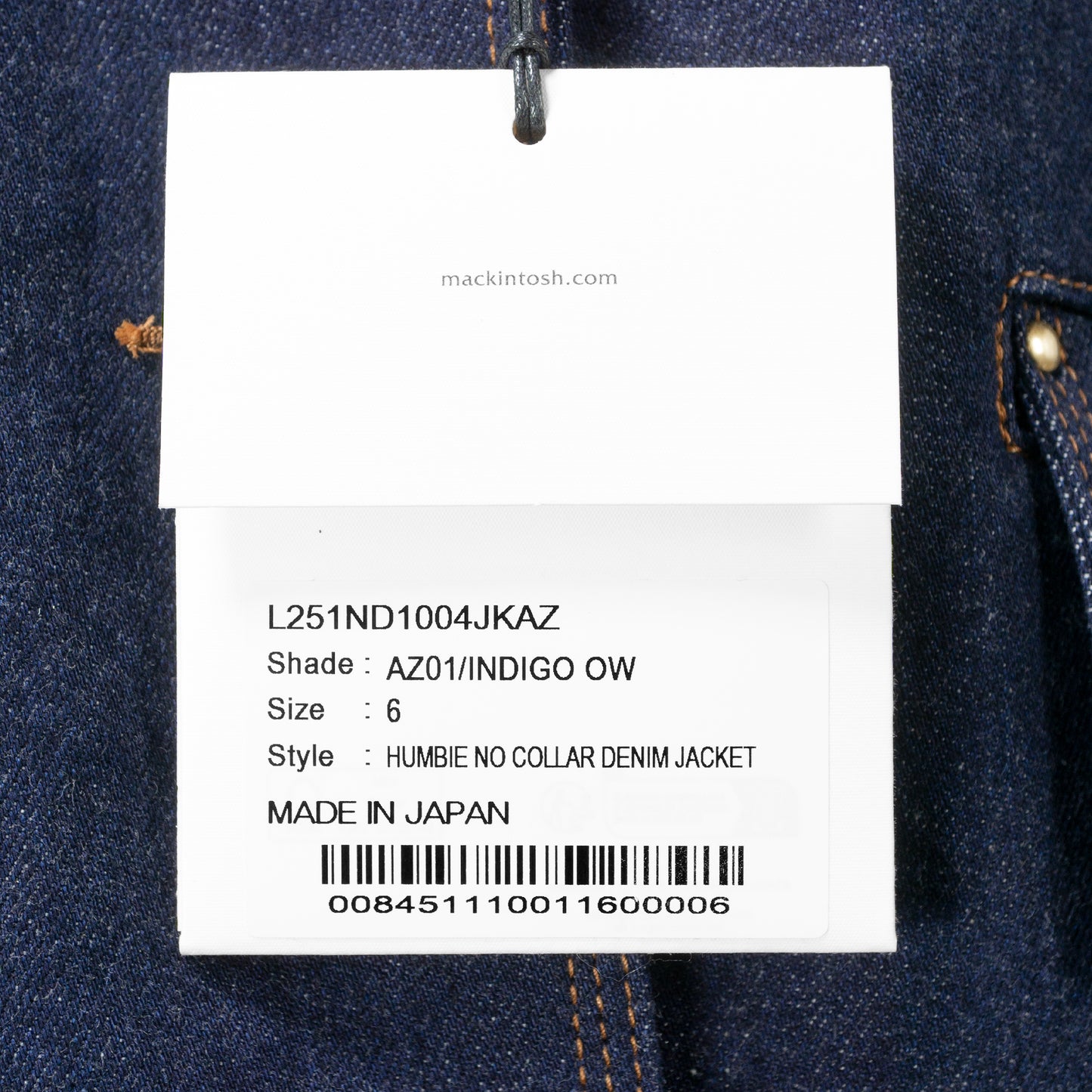 25SS MACKINTOSH HUMBIE ノーカラーデニムジャケット AZ