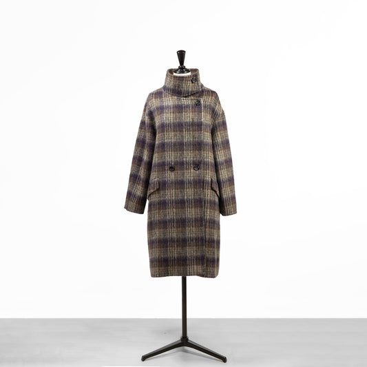 24AW cafune ALPACA SHAGGY CHECK STAND COLLAR COAT