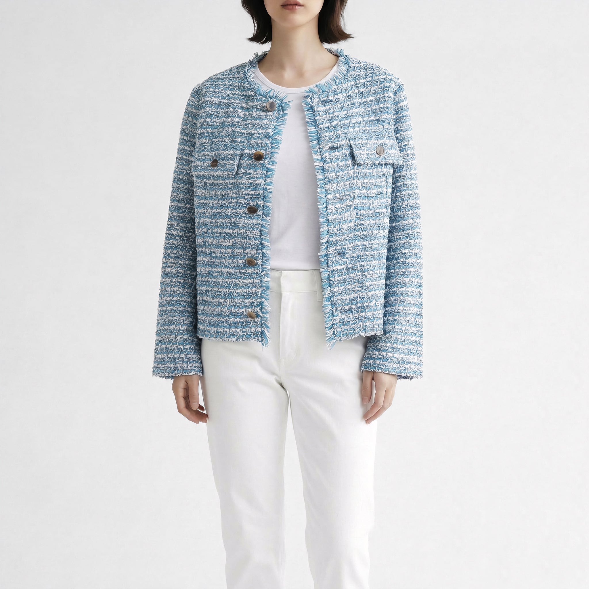 COOHEM ジャケット　白 BASIC TWEED NO-COLLAR JACKET - Yonetomi STORE ONLINE｜ヨネトミ