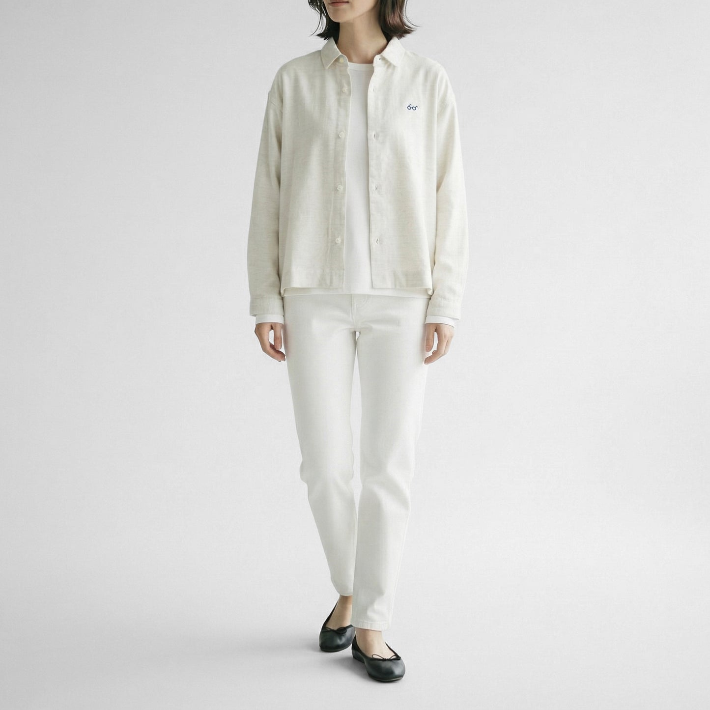 25AW grin コットンネル メガネ刺繍シャツ 8255T-005