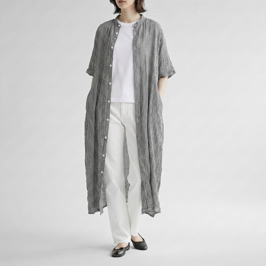 26SS NATURAL LAUNDRY 先染めシャーリング ワイドワンピース 7262O-002