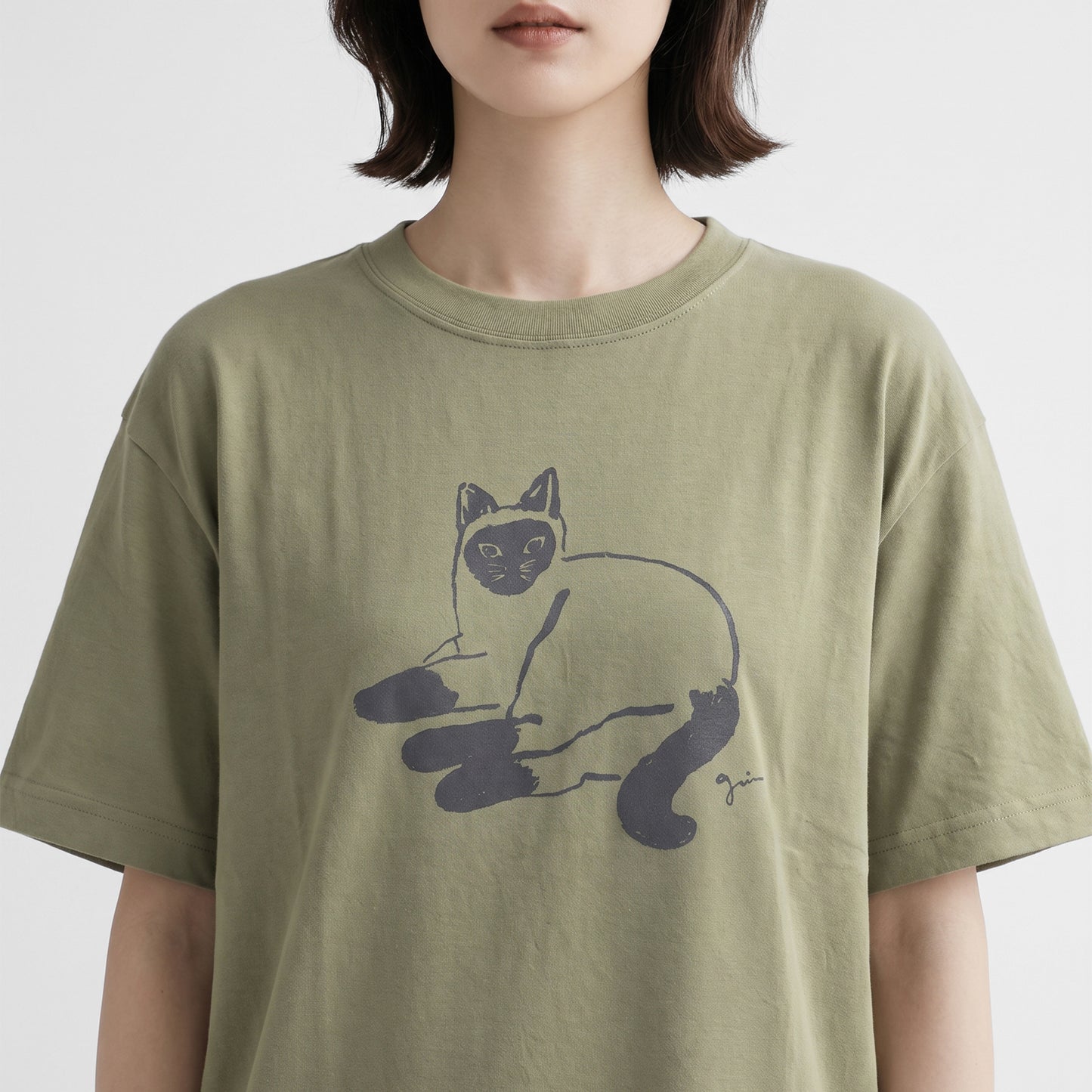 grin オーガニックエーゲ海天竺シャム猫プリントT 8262C-025