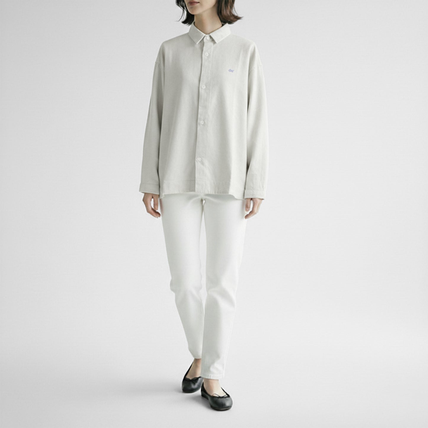 25AW grin コットンネル メガネ刺繍シャツ 8255T-005