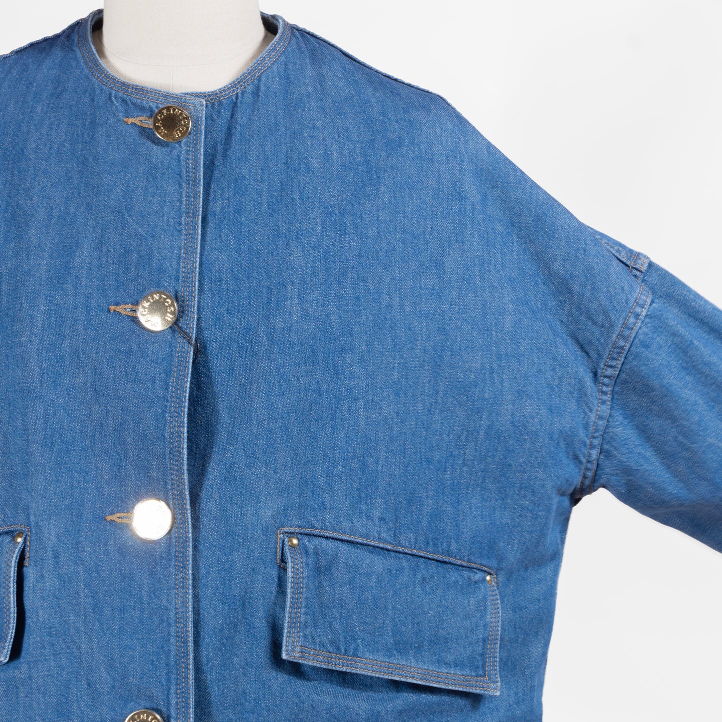 26SS MACKINTOSH HUMBIE ノーカラーデニムジャケット メタルボタン GREEN CAST L261ND1004BGALW