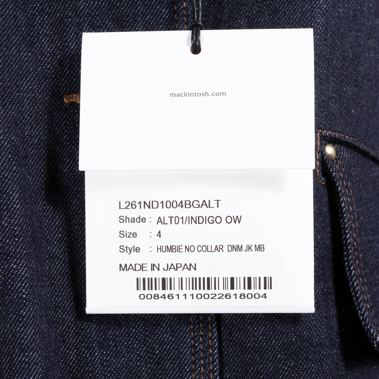 26SS MACKINTOSH HUMBIE ノーカラー デニムジャケット メタルボタン インディゴOW L261ND1004BGALT