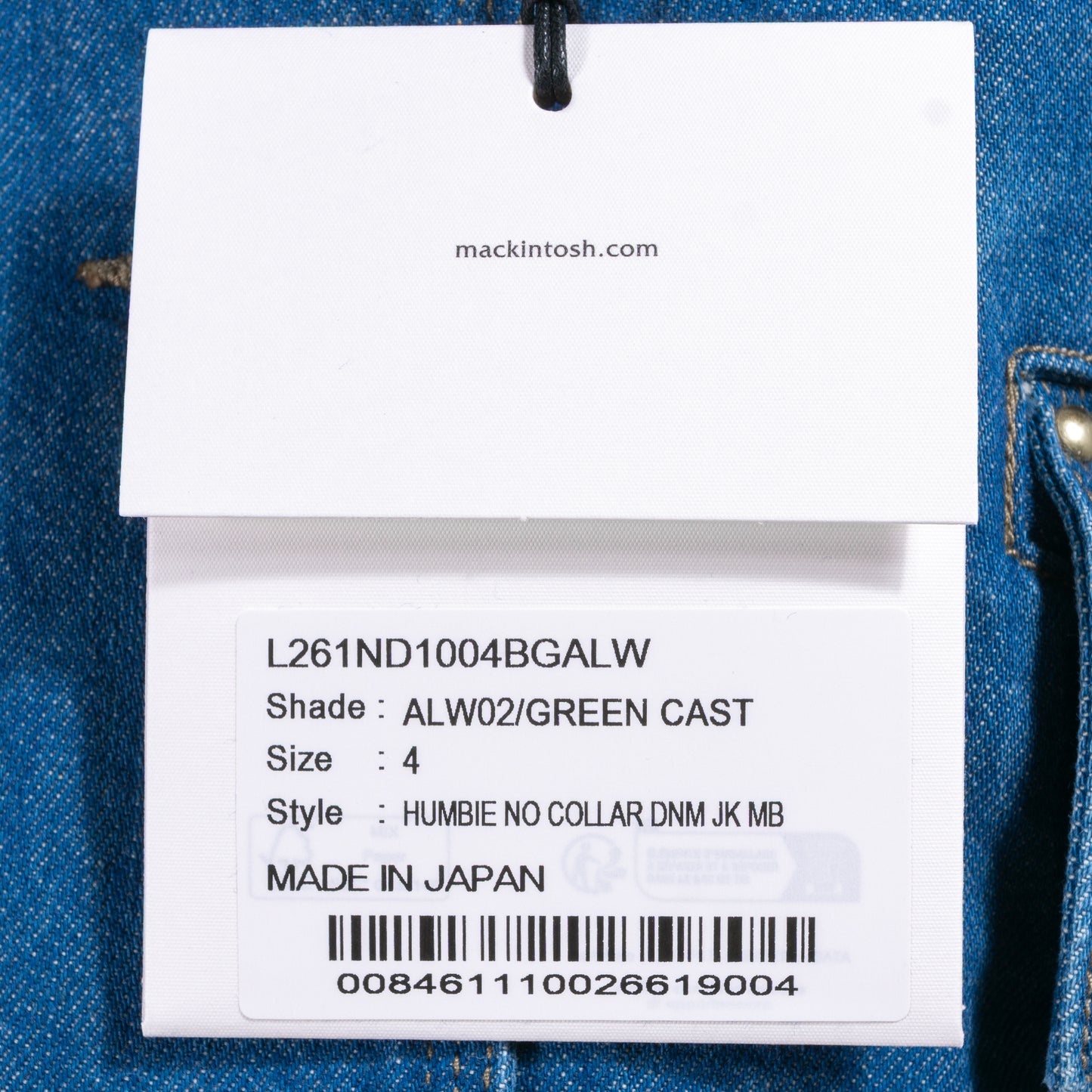 26SS MACKINTOSH HUMBIE ノーカラーデニムジャケット メタルボタン GREEN CAST L261ND1004BGALW