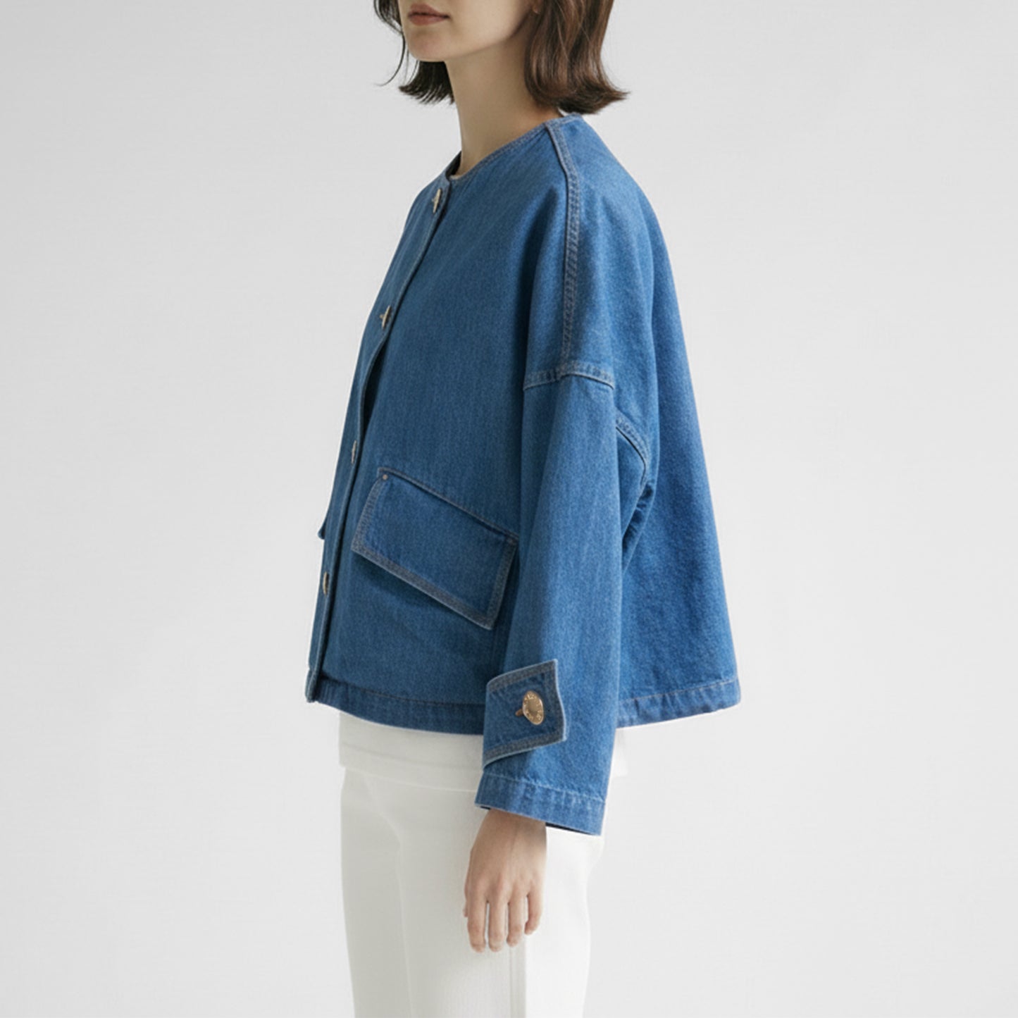 26SS MACKINTOSH HUMBIE ノーカラーデニムジャケット メタルボタン GREEN CAST L261ND1004BGALW