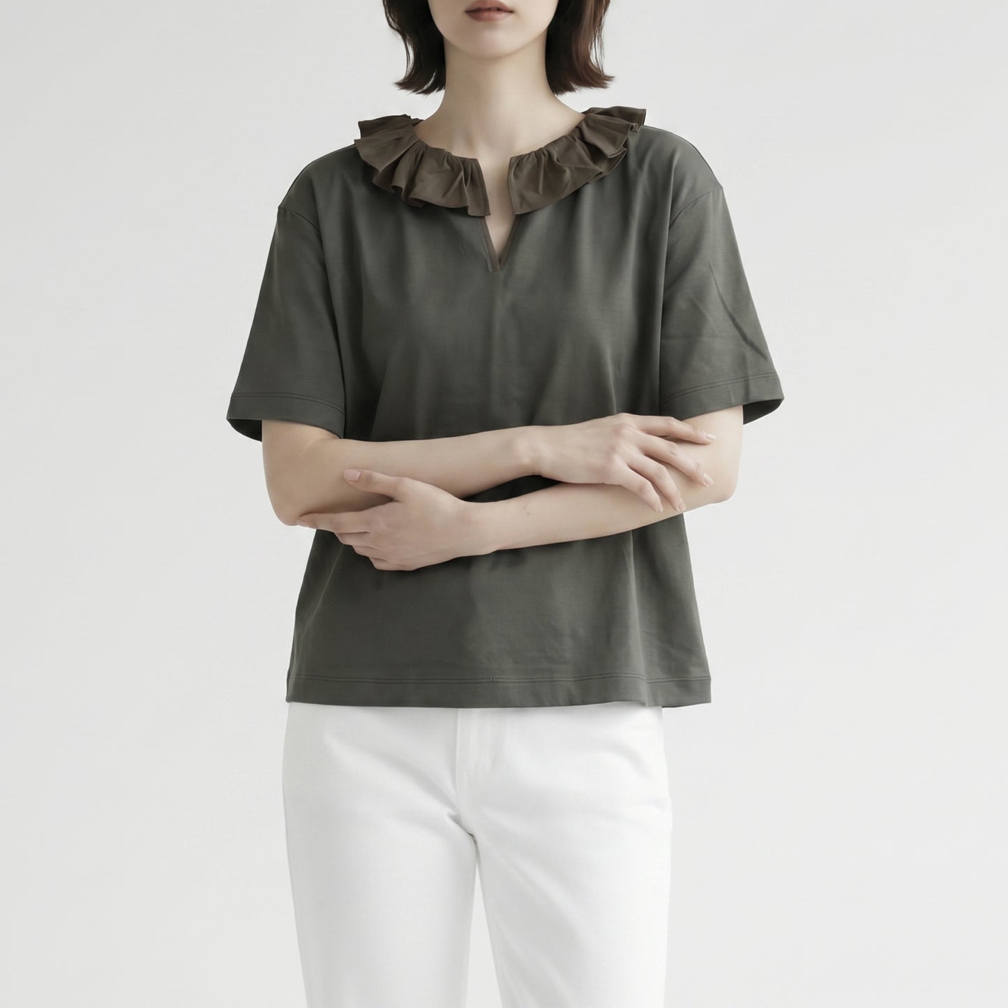 26SS mizuiro ind フリルカラー スキッパーTシャツ 2-210138