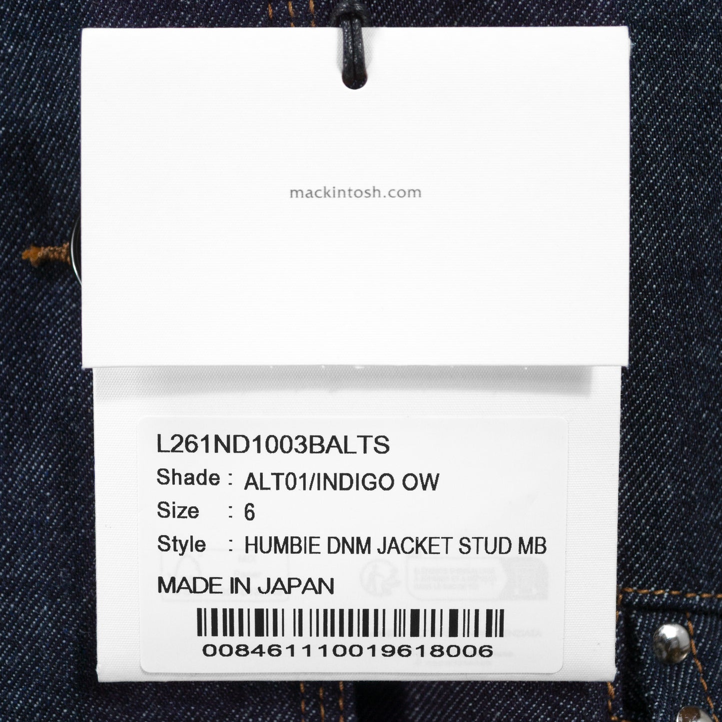 26SS MACKINTOSH HUMBIE デニムジャケットスタッズ インディゴワンウォッシュ L261ND1003BALTS