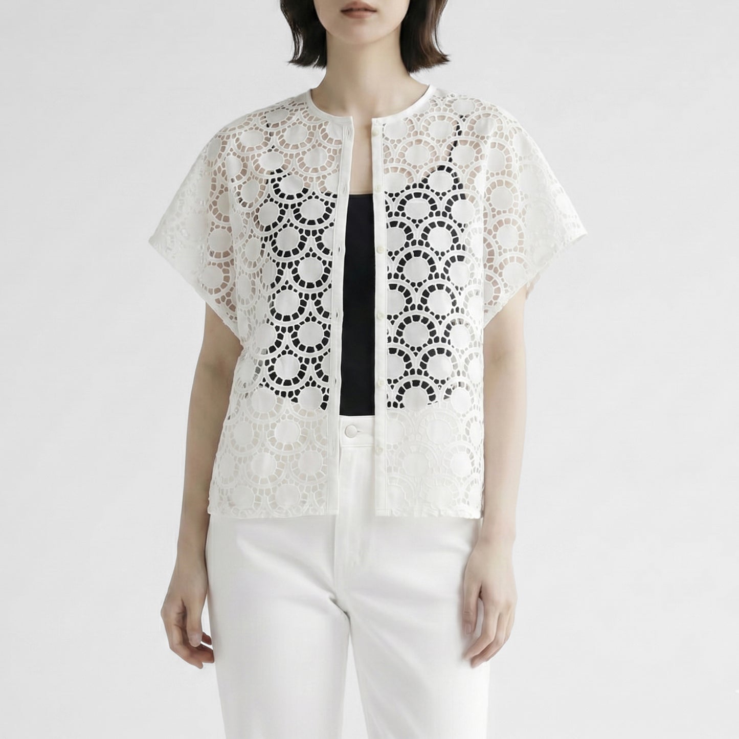 26SS mizuiro ind レースコンビ クルーネックシャツ 2-230142