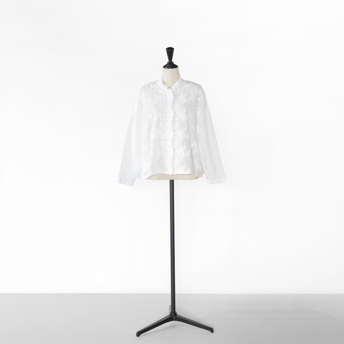 24AW mizuiro ind Lace Stand Collar Wide Shirt