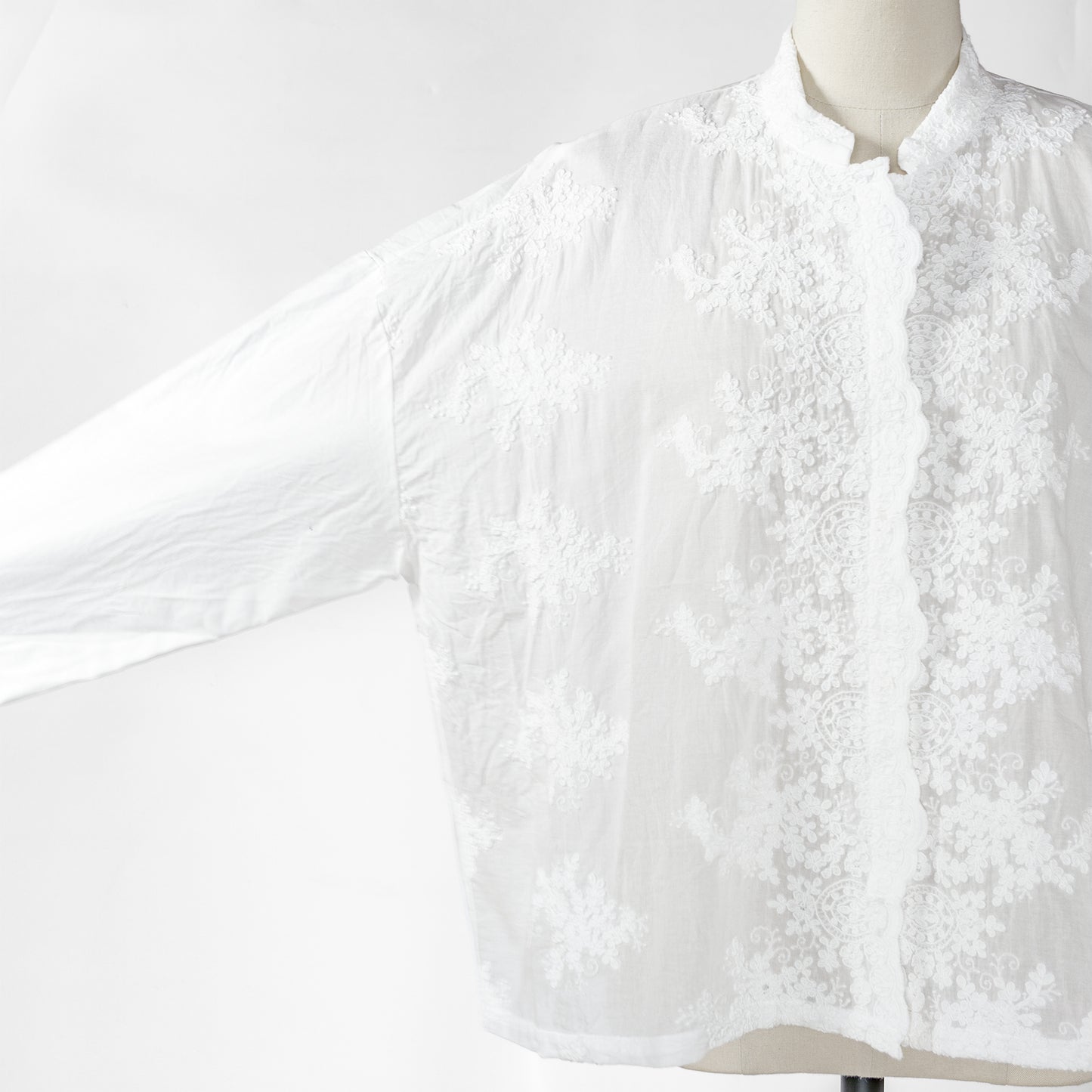 24AW mizuiro ind Lace Stand Collar Wide Shirt