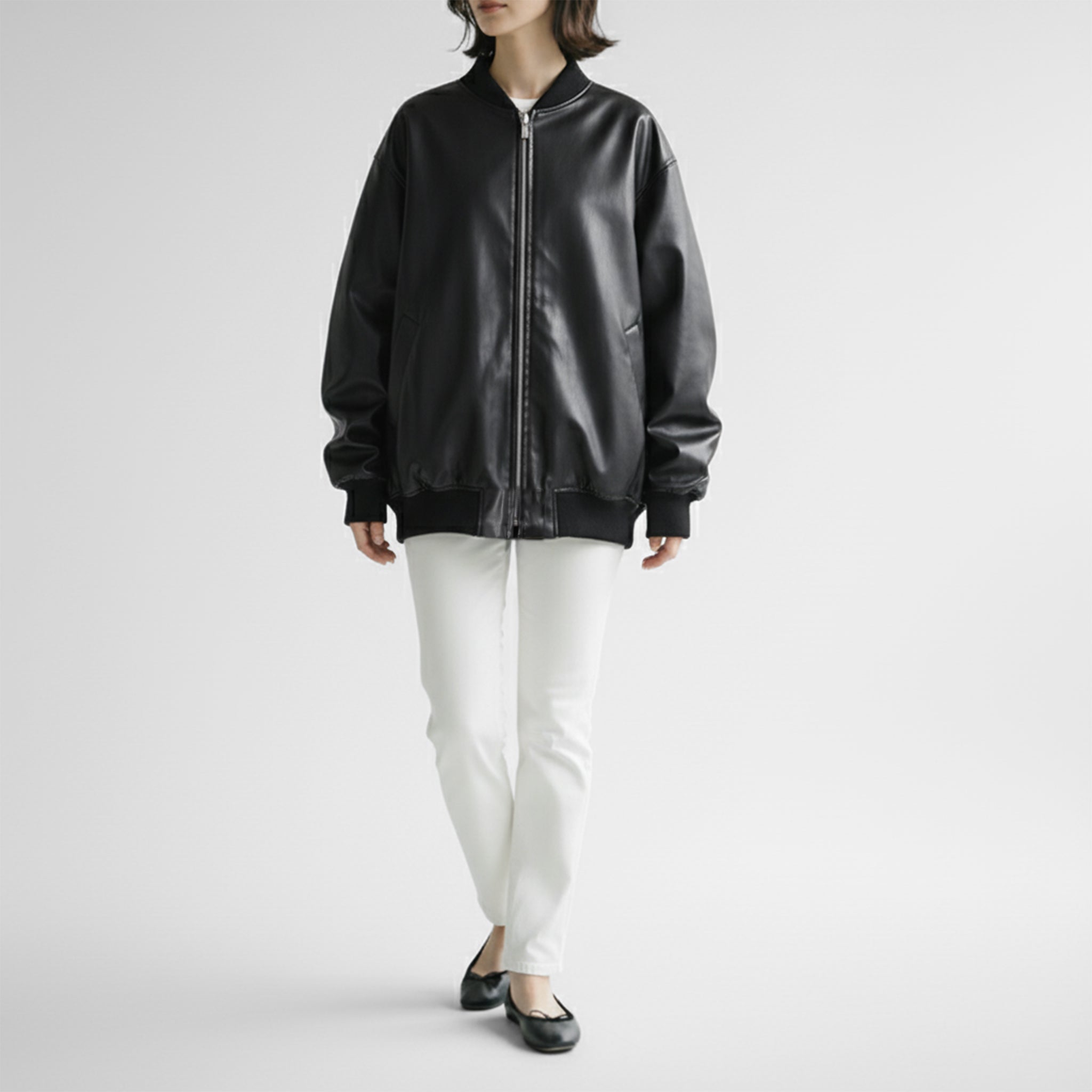 新品タグ付　ミズイロインド　イミテーションレザージップブルゾン mizuiro ind｜シンセティックレザージップブルゾン - MARcourt