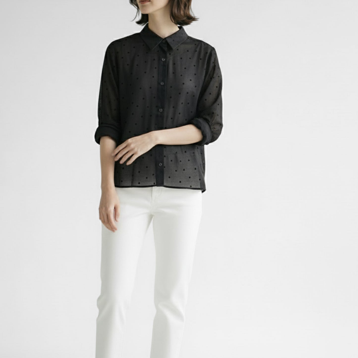 25AW mizuiro ind フロッキードットプリントシャツ 4-230058