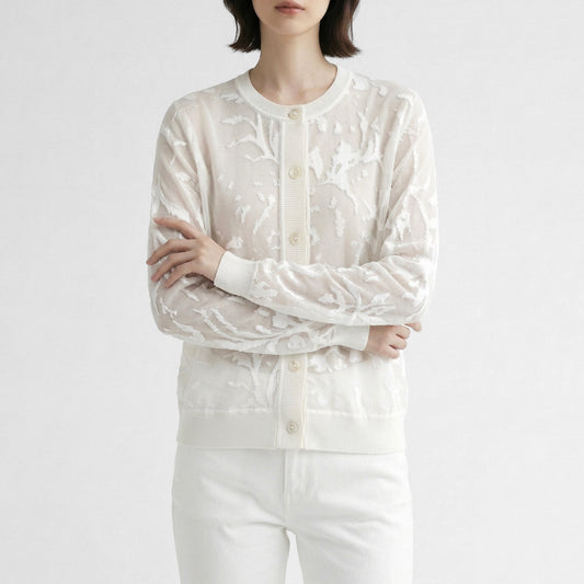 26SS mizuiro ind メッシュエンブロイダリー クルーカーディガン 1-220074