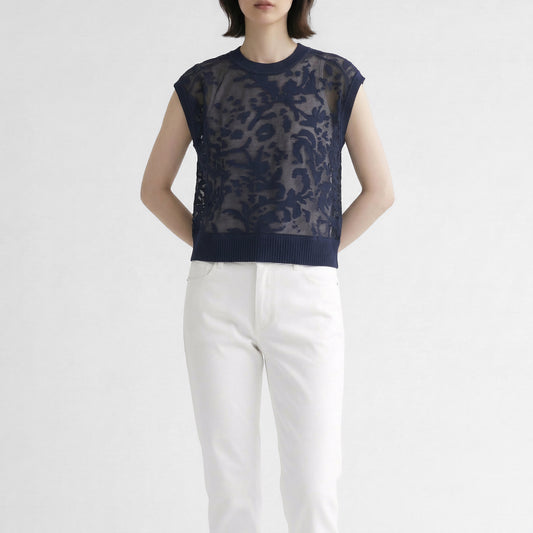 26SS mizuiro ind メッシュエンブロイダリー ショートベスト 1-220072