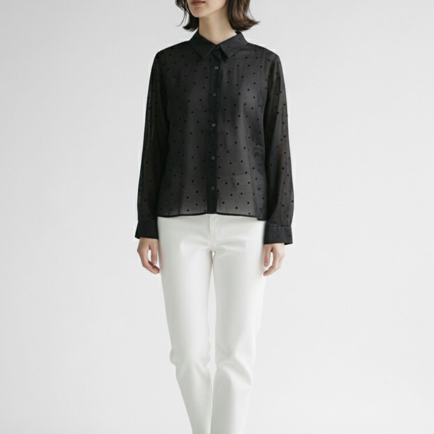 25AW mizuiro ind フロッキードットプリントシャツ 4-230058
