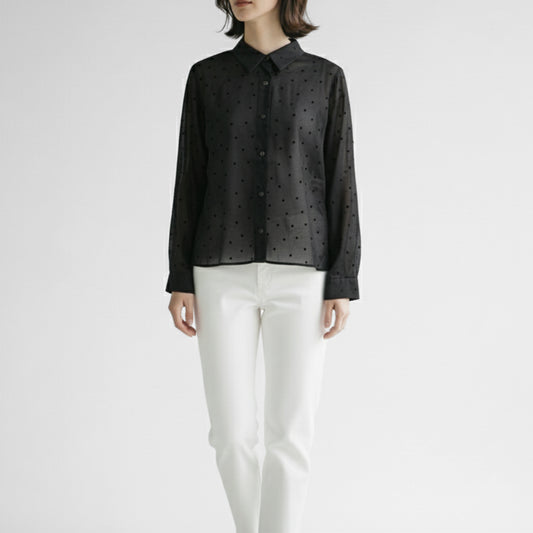 25AW mizuiro ind フロッキードットプリントシャツ 4-230058