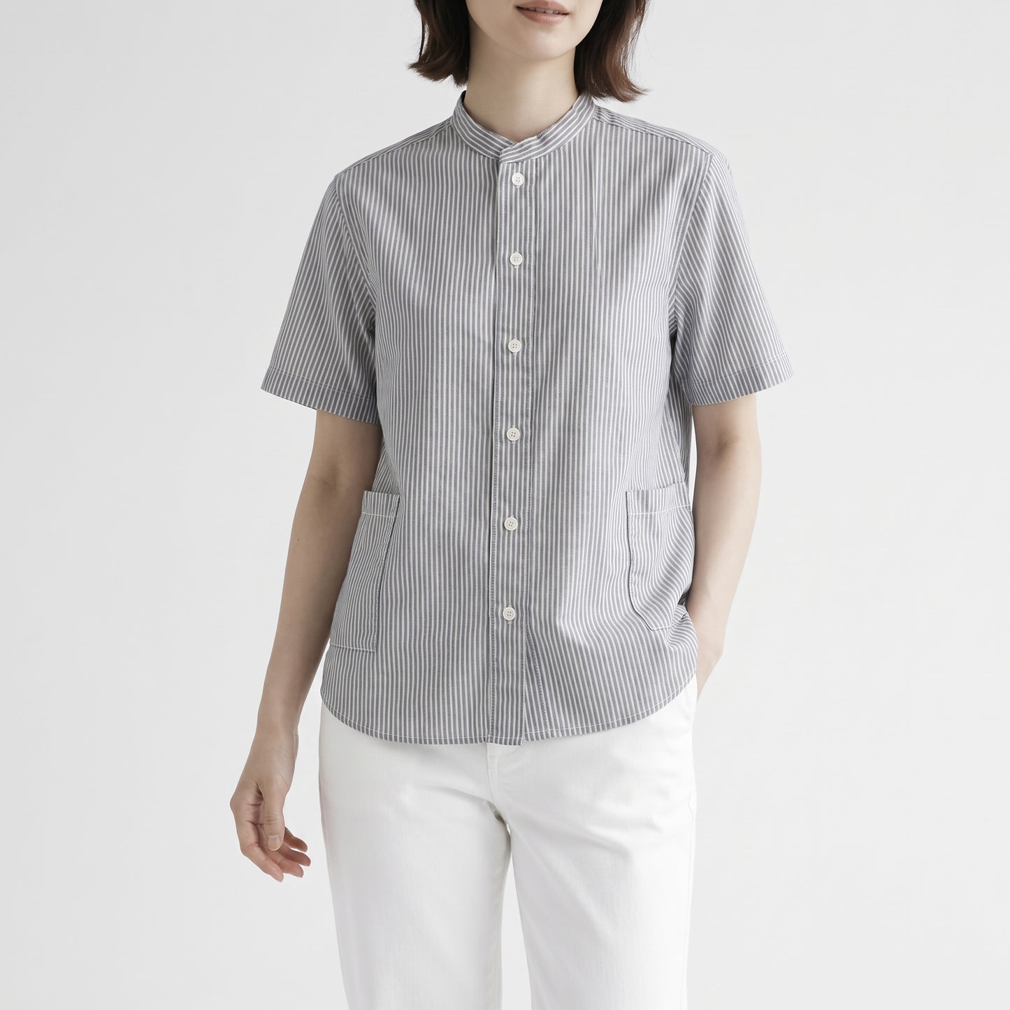 26SS NATURAL LAUNDRY エクリュギンガム前開きファーマーシャツ 7262T-002