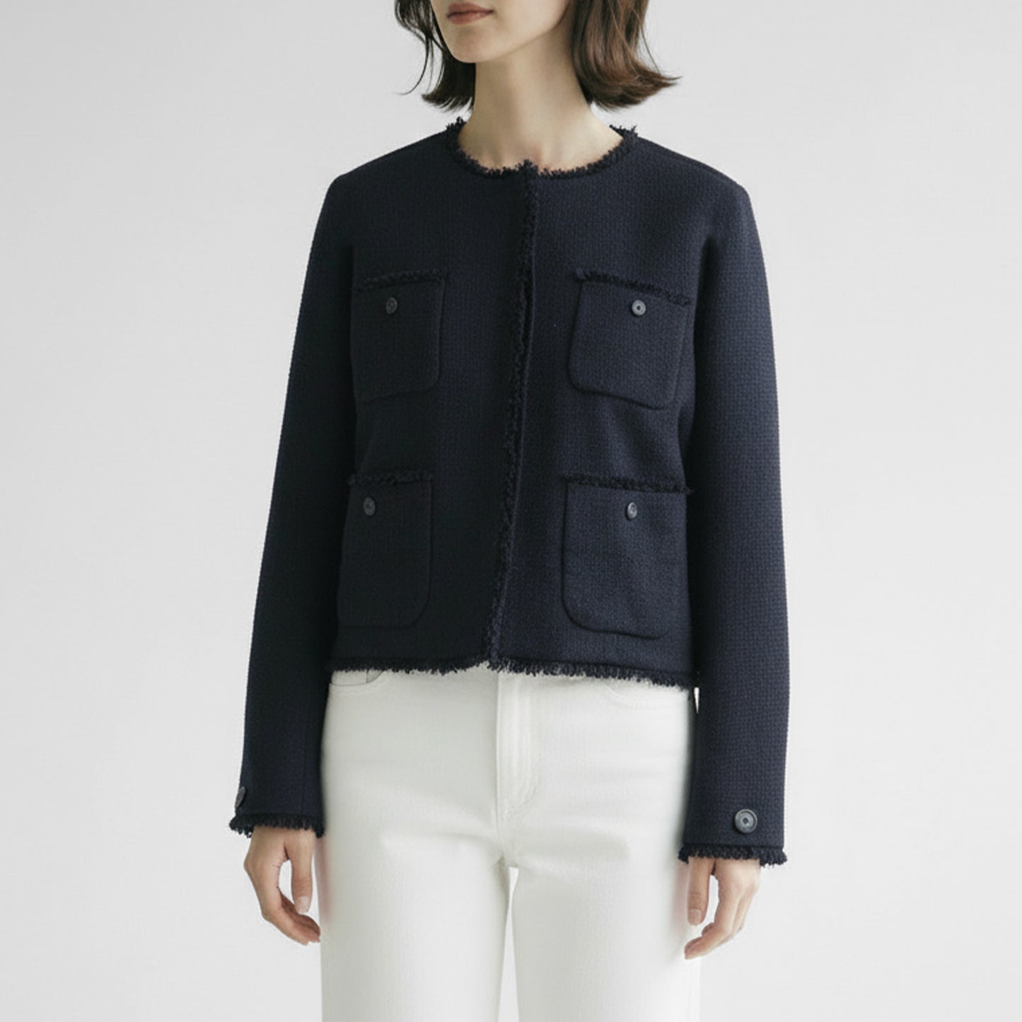 26SS PASSIONE ツイードライクノーカラージャケット 616404