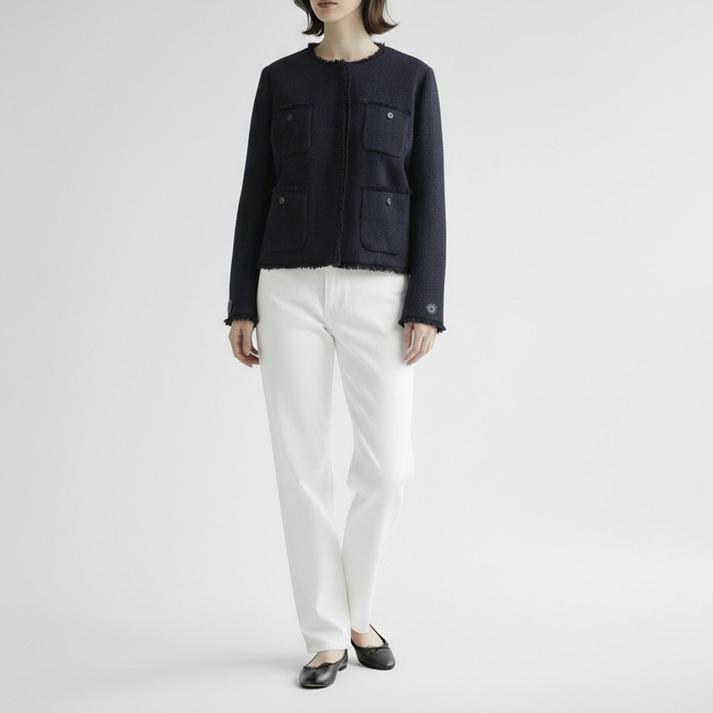 26SS PASSIONE ツイードライクノーカラージャケット 616404