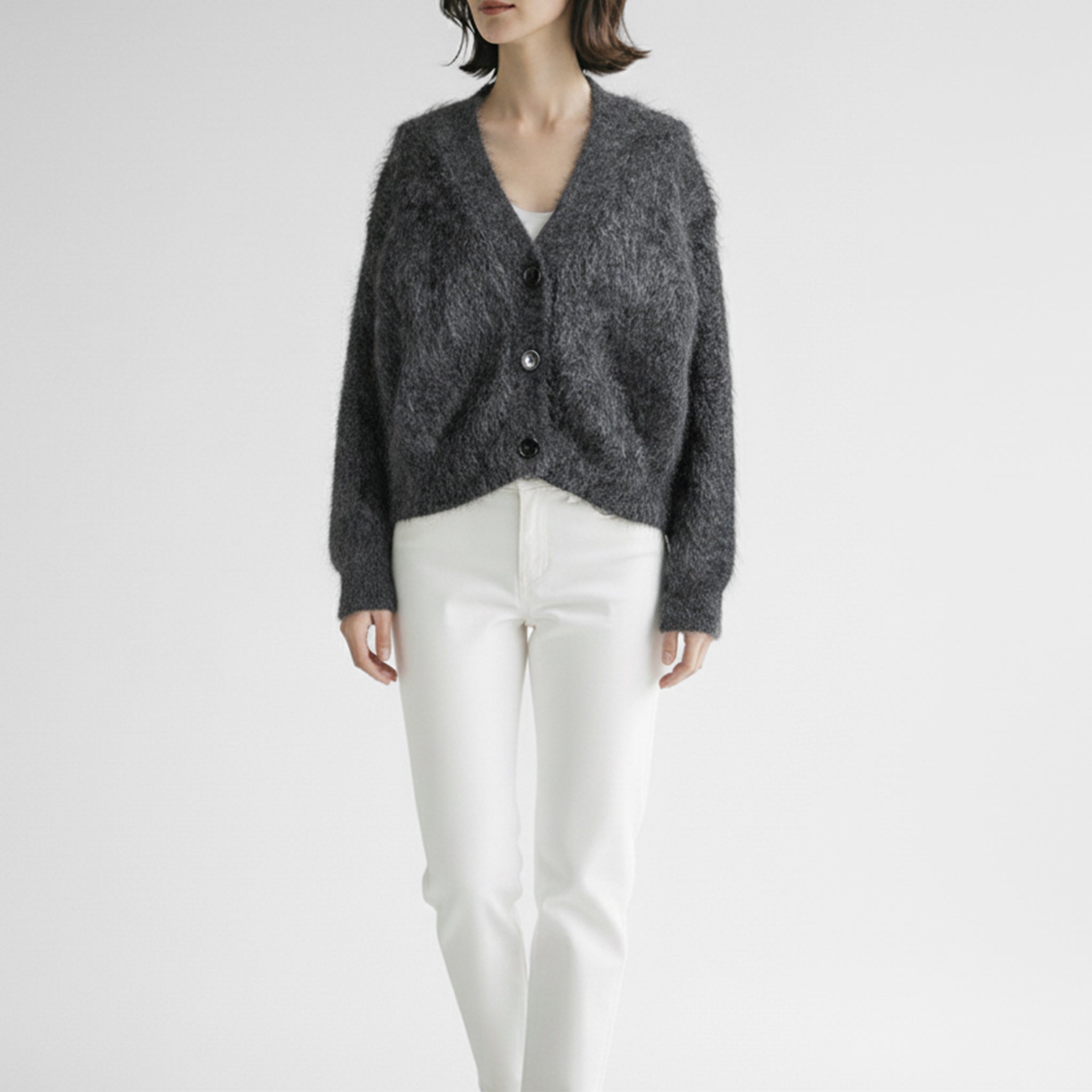 サクラ　SACRA　アルパカモヘア　カーディガン　グレー　38　クリーニング済み SACRA（サクラ）の「＜SACRA（サクラ）＞モヘア Vネック カーディガン