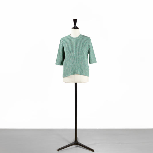 25SS SACRA コットンリネンメランジリブトップ