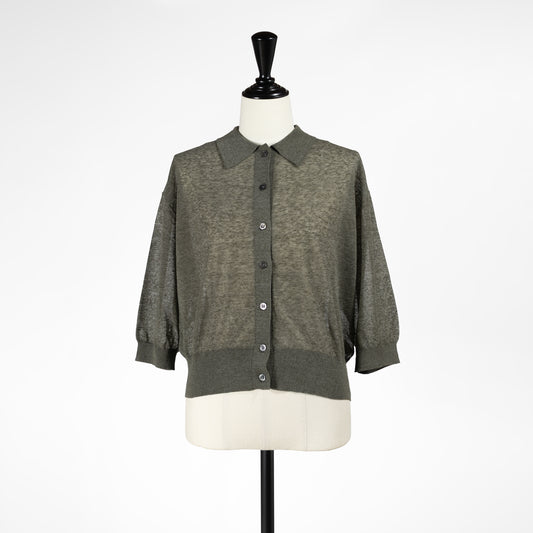 26SS SACRA LI/PL メランジ ポロカーディガン 126131081