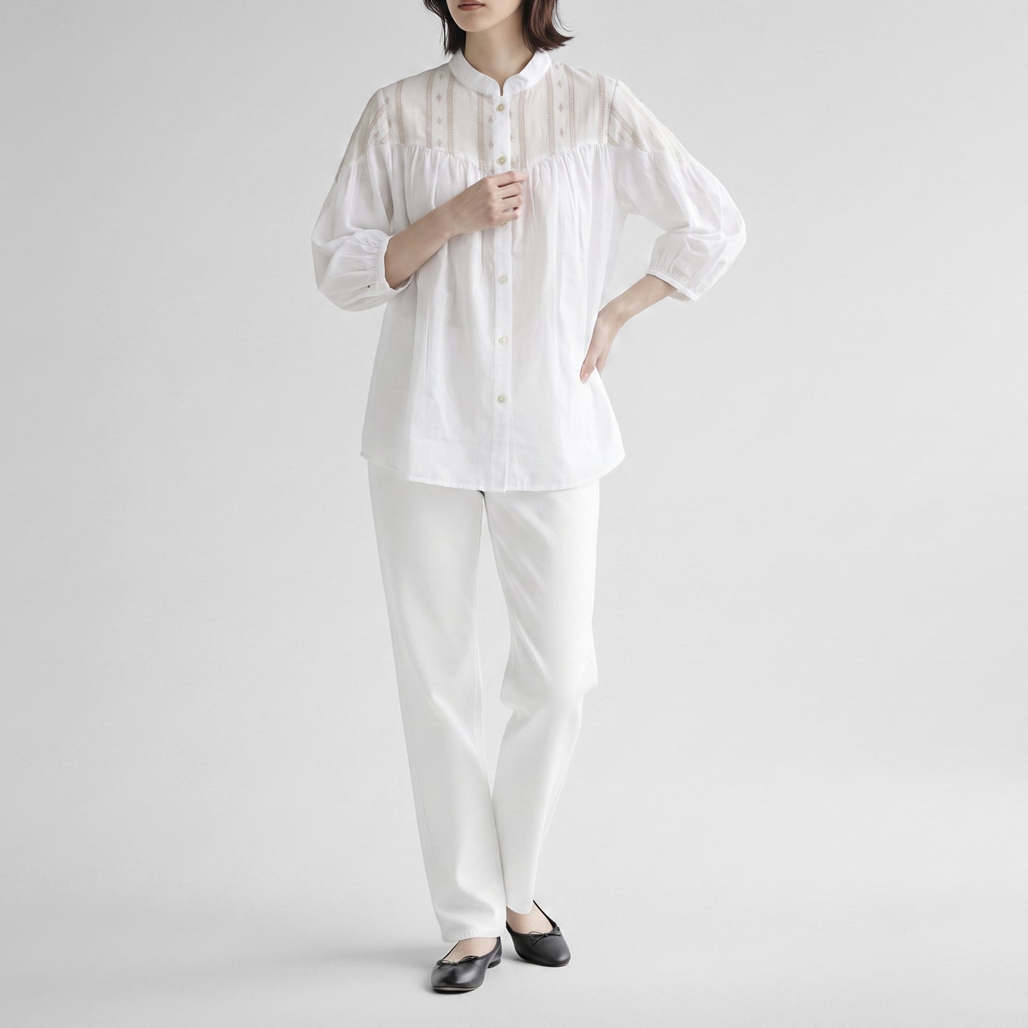 26AW SARAHWEAR ＜Lily＞プレーンローン×エンブロイダリーボイルローン ブラウス C53140