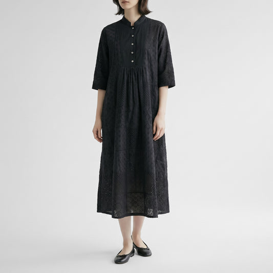 26SS SARAHWEAR ＜Tamiyo＞エンブロイダリーパッチワーク×プレーンコットンローンドレス C71315