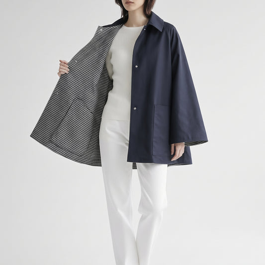 26AW TICCA リバーシブルショートコート ネイビー×ホワイトチェック TBFA-031