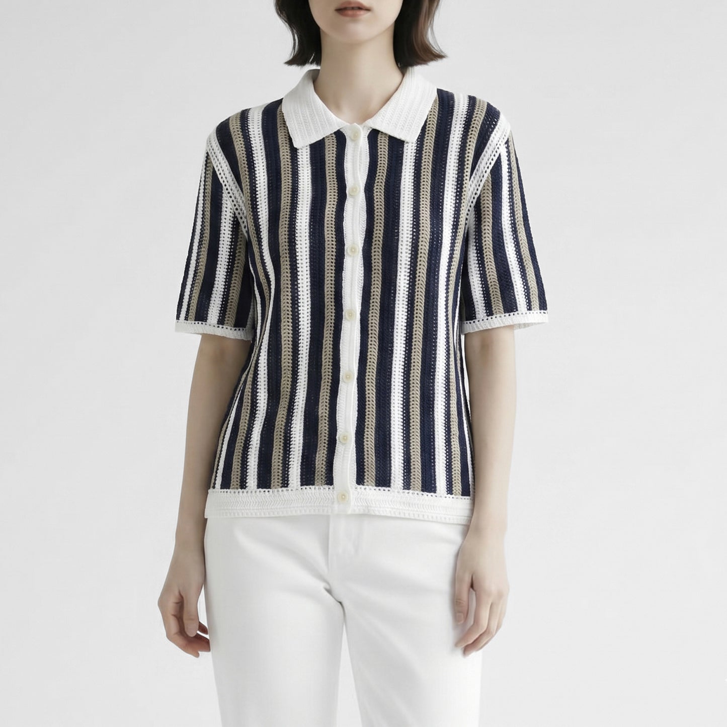 26SS Wax london ストライプクロシェ ポルトシャツ SS26-KNT-PRT-CCC-EBK
