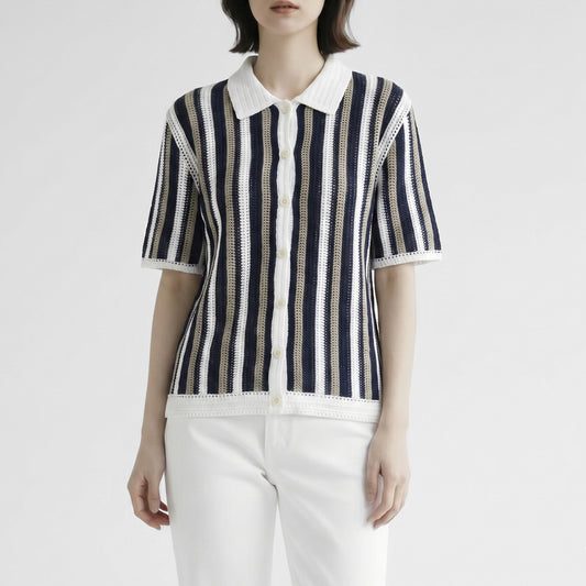 26SS Wax london ストライプクロシェ ポルトシャツ SS26-KNT-PRT-CCC-EBK