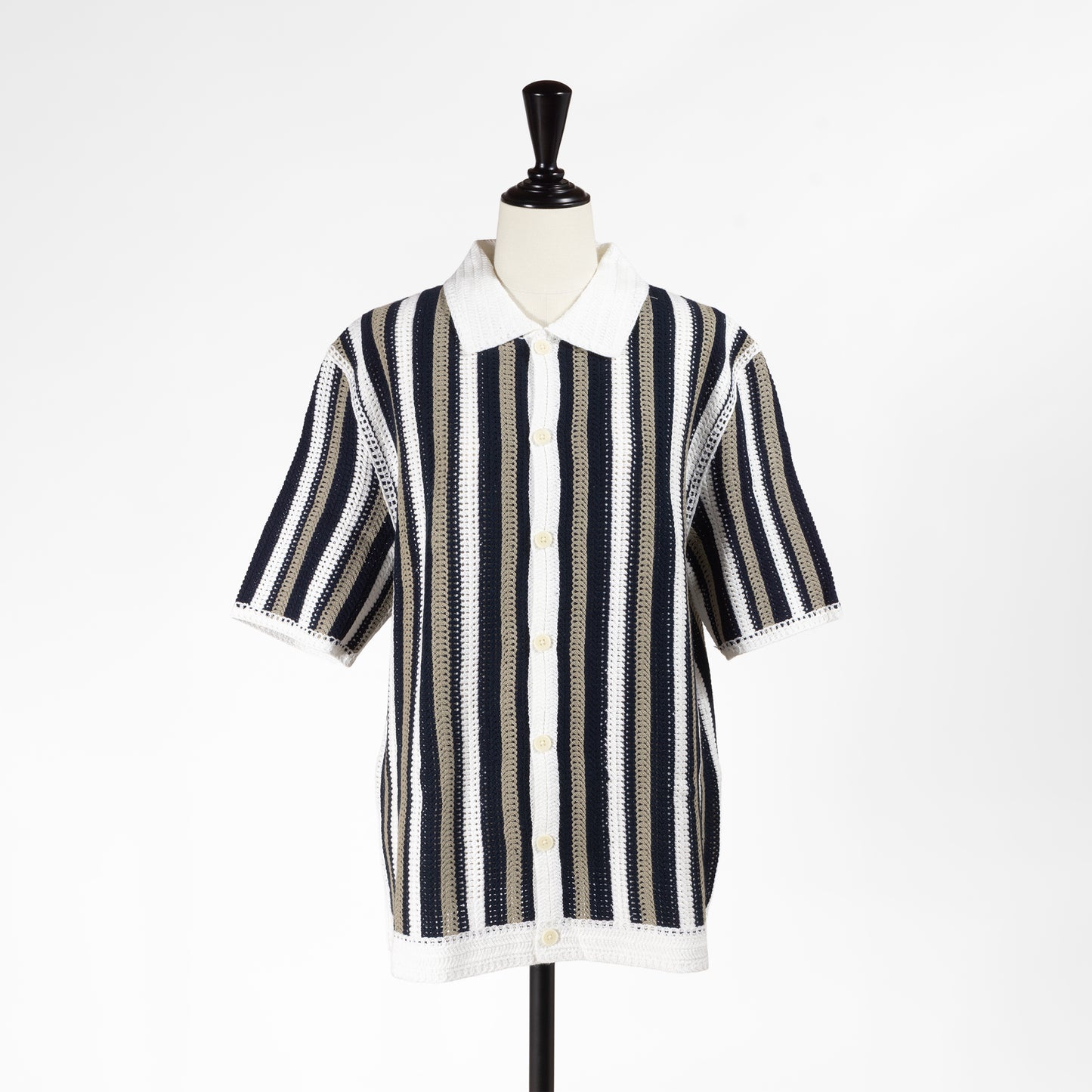 26SS Wax london ストライプクロシェ ポルトシャツ SS26-KNT-PRT-CCC-EBK