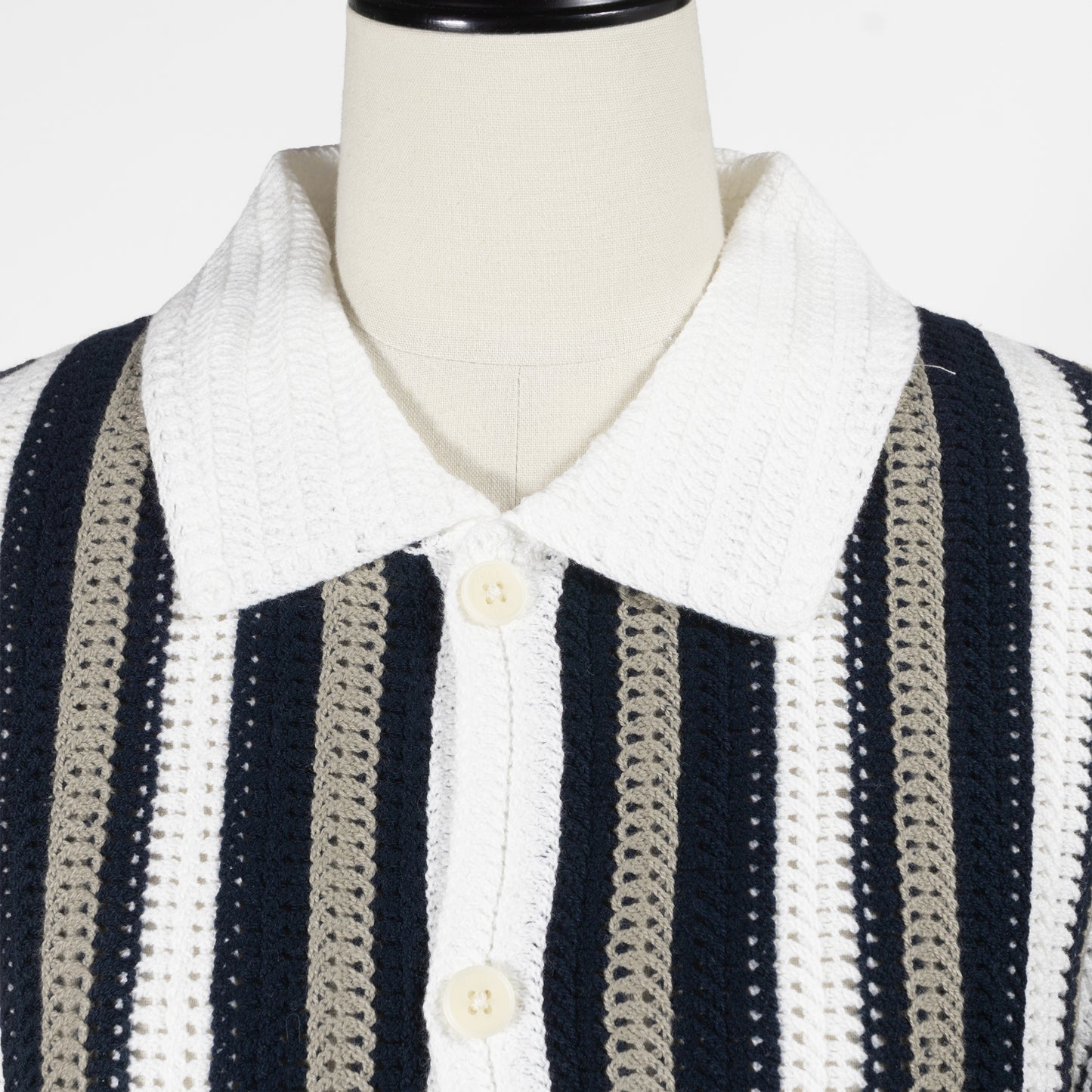 26SS Wax london ストライプクロシェ ポルトシャツ SS26-KNT-PRT-CCC-EBK
